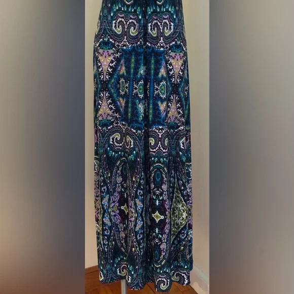 Chico's Vibrant Colors Blue Green Purple & Black Maxi V Neck Dress Sz 0, - Picture 5 of 12